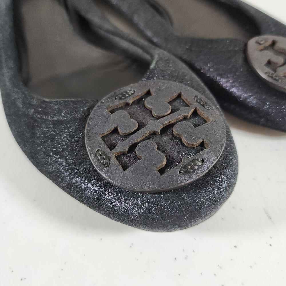 Tory Burch Minnie Travel Ballet with Logo Size 9 M Black Leather Used - Picture 2 of 16